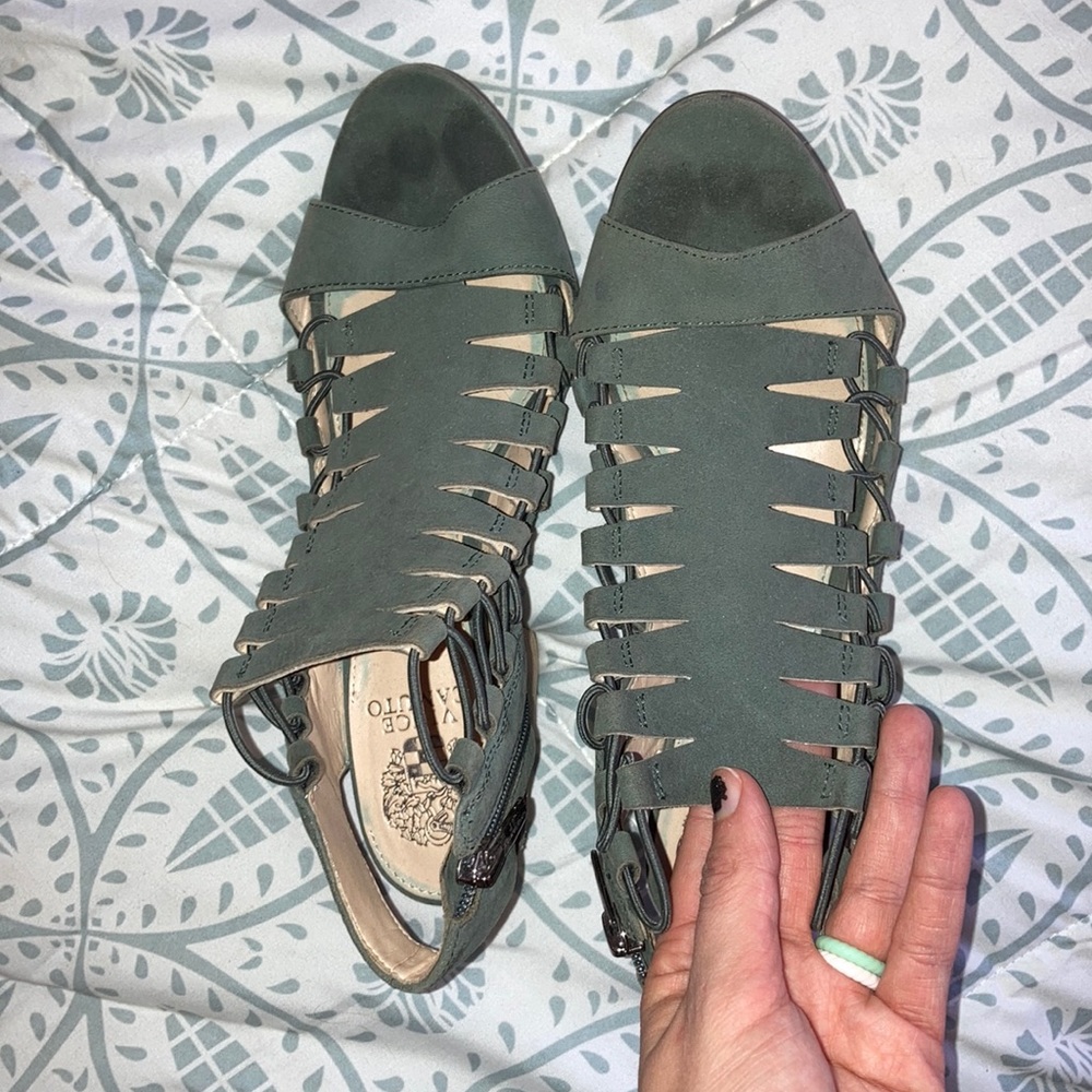 Neutral green Vince Camuto strappy heels